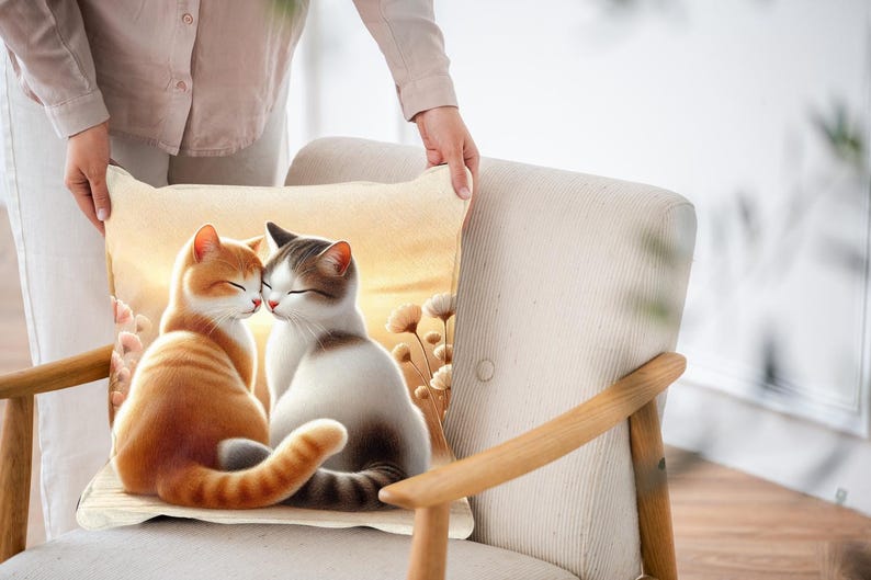 Cat Couple Cushion Cover – Double Sided Print | Romantic Cat Pillow | Cozy Home Décor | Gift for Cat Lovers