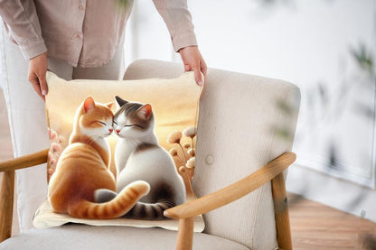 Cat Couple Cushion Cover – Double Sided Print | Romantic Cat Pillow | Cozy Home Décor | Gift for Cat Lovers