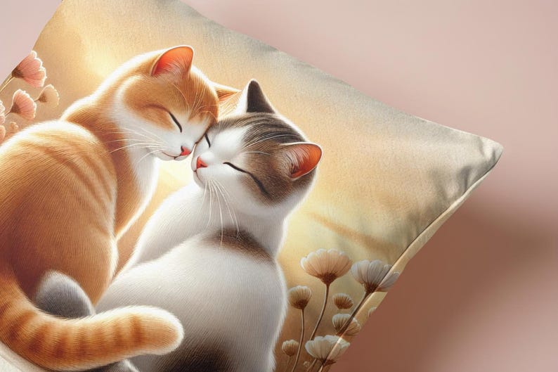 Cat Couple Cushion Cover – Double Sided Print | Romantic Cat Pillow | Cozy Home Décor | Gift for Cat Lovers