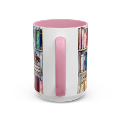 Stained Glass Style Bookshelf Mug, Colorful Floral Book Mug, Book Lover Gift. Elegant Reading Mug