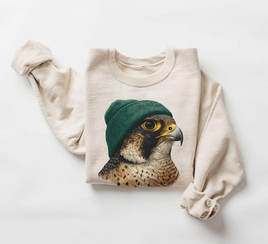Retro Peregrine Falcon Wearing Beanie Vintage Birding Birdwatching Unisex Sweatshirt