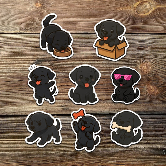 Chibi Black Lab Sticker Pack: Kawaii Dog Vinyl Decals