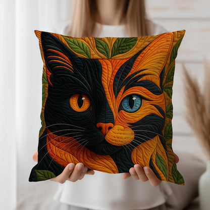 Calico Cat Art Pillow Cover, Colorful Cat Cushion Cover, Printed Finish Resembles a Quilted Style Look, Boho Cat Throw Pillow,Cat Lover Gift