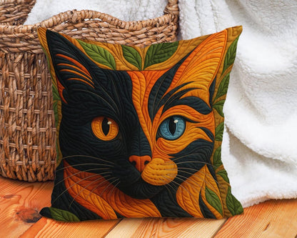 Calico Cat Art Pillow Cover, Colorful Cat Cushion Cover, Printed Finish Resembles a Quilted Style Look, Boho Cat Throw Pillow,Cat Lover Gift