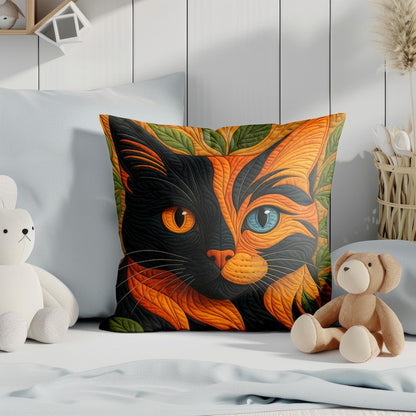 Calico Cat Art Pillow Cover, Colorful Cat Cushion Cover, Printed Finish Resembles a Quilted Style Look, Boho Cat Throw Pillow,Cat Lover Gift