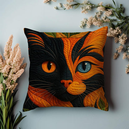 Calico Cat Art Pillow Cover, Colorful Cat Cushion Cover, Printed Finish Resembles a Quilted Style Look, Boho Cat Throw Pillow,Cat Lover Gift