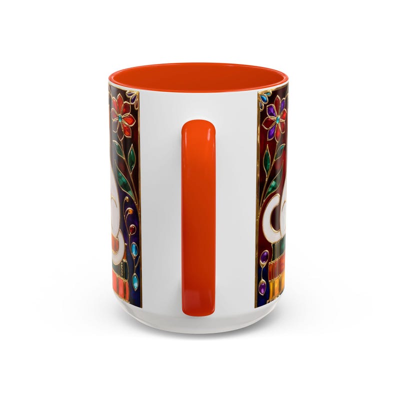 Stained Glass Style Cat Mug, Book Lover Ceramic Coffee Cup Bookish 15oz