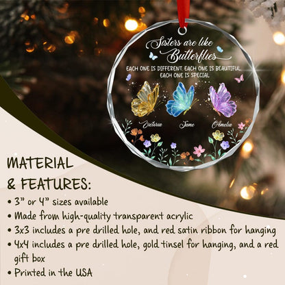 Custom Sisters Butterfly Ornament, Personalized Friendship Christmas Gift