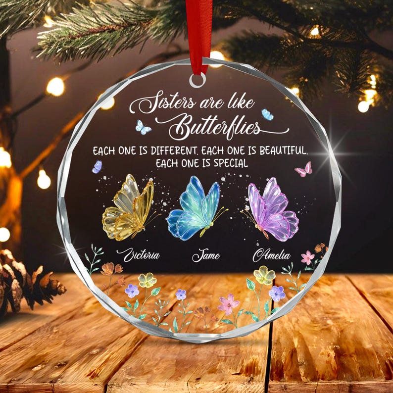 Custom Sisters Butterfly Ornament, Personalized Friendship Christmas Gift