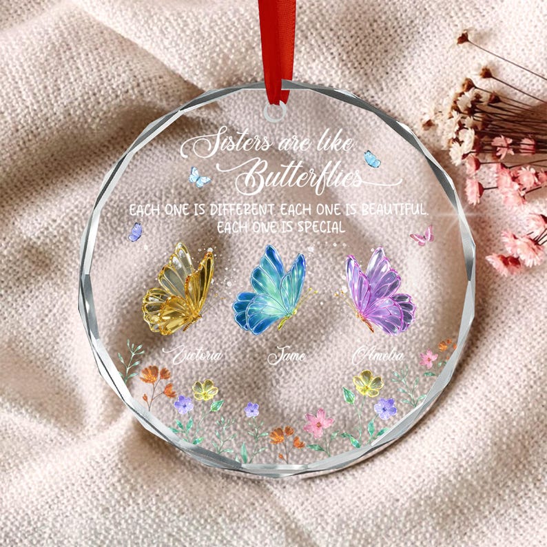 Custom Sisters Butterfly Ornament, Personalized Friendship Christmas Gift