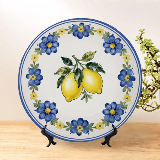 Amalfi Lemon & Blue Floral Decorative Ceramic Plate, Majolica Wall Art