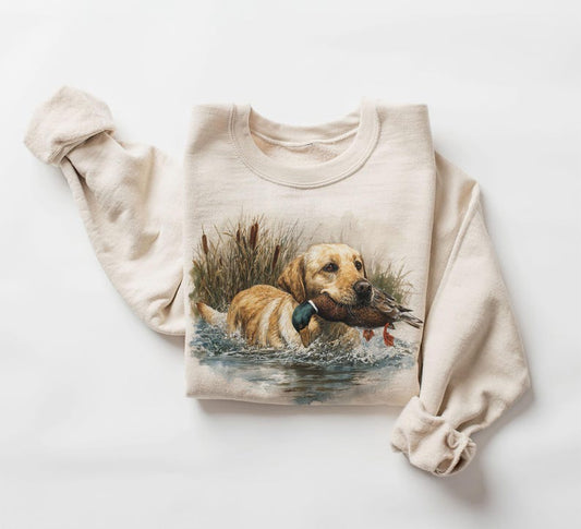 Retro 90's Golden Retriever Dog Vintage Mallard Duck Hunting Unisex Sweatshirt