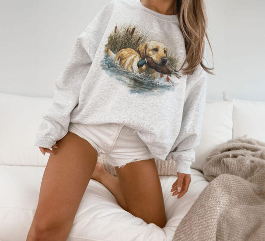 Retro 90's Golden Retriever Dog Vintage Mallard Duck Hunting Unisex Sweatshirt
