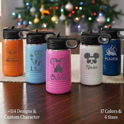 Custom Disney Water Bottle, Personalized Kids Tumbler with Name, First Family Disney Trip Laser Engraved Cup, Gift for Kids