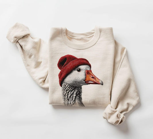 Retro 90's Snow Goose Wearing Beanie Vintage Birdwatching Birding Unisex Sweatshirt