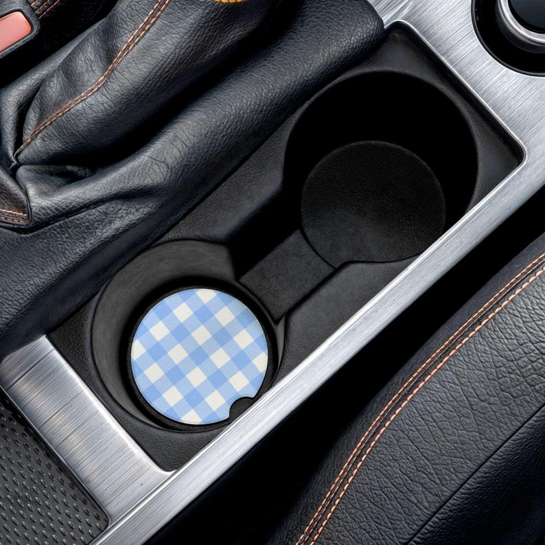 Universal Fit Blue Gingham Car Coasters, 1 or 2 Count Car Accessories