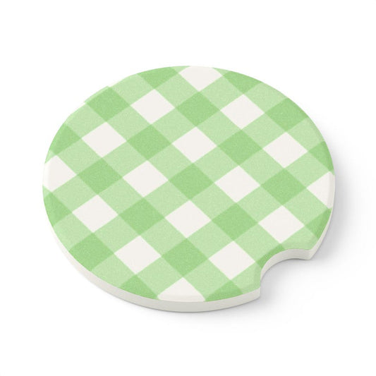 Universal Fit Green Gingham Car Coasters, 1 or 2 Count Car Accessories