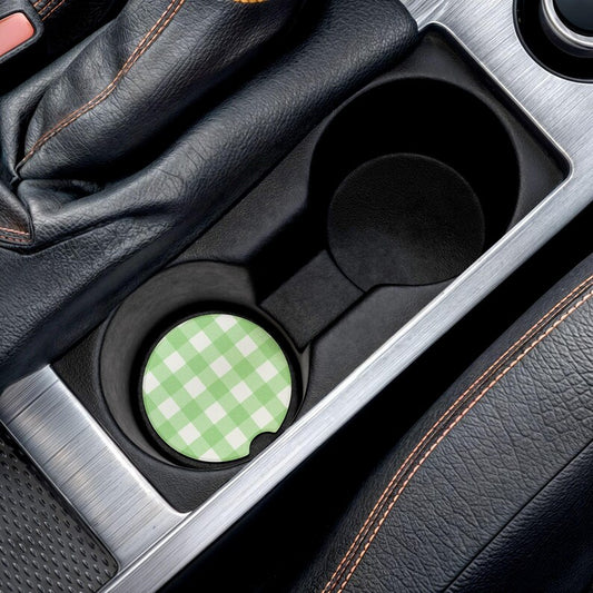 Universal Fit Green Gingham Car Coasters, 1 or 2 Count Car Accessories