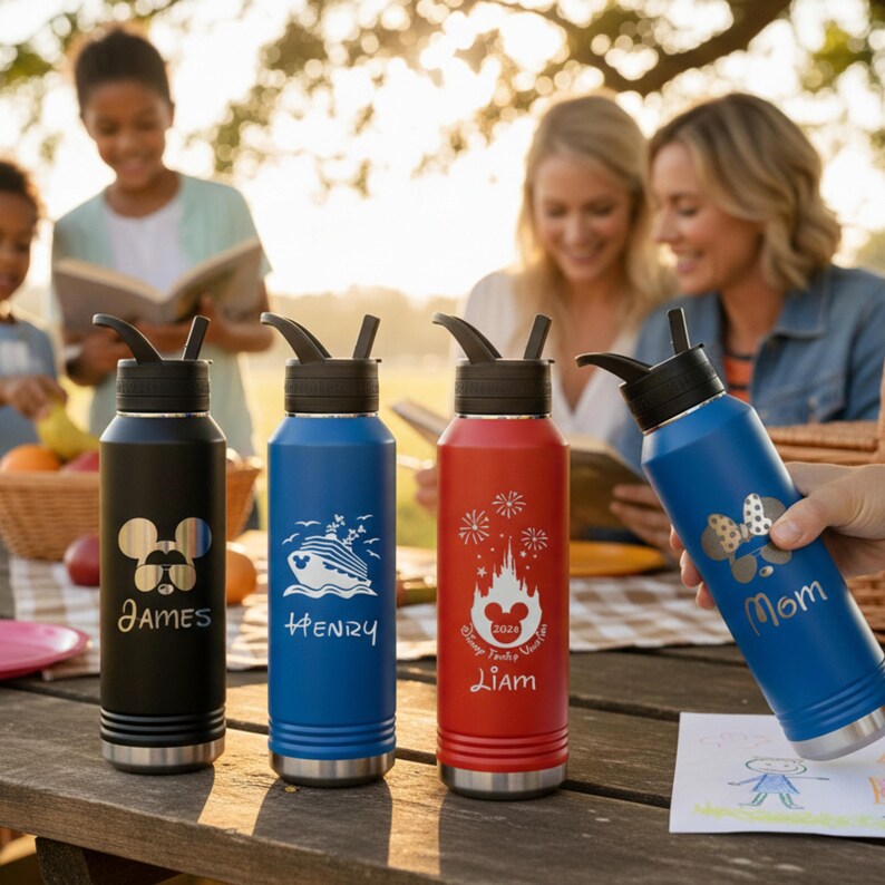 Personalized Disney Water Bottle, Mickey Minnie Disney Castle Cruise Engraved Stainless Steel Tumbler, Disney 2026 Family Cups