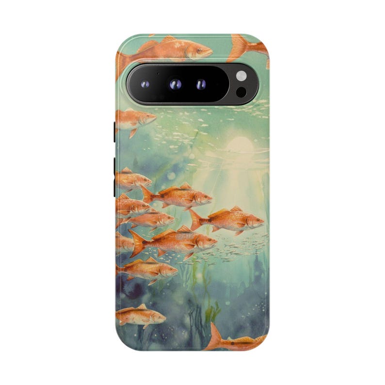 Redfish Phone Case, Tough Case iPhone 17 16 Pro Max, Fishing Phone Cover, Coastal Redfish Artwork, Fisherman Gift, Lucky Levi