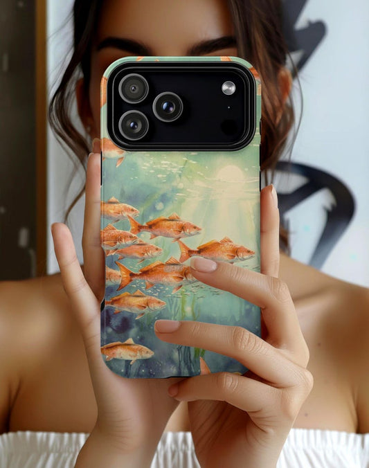 Redfish Phone Case, Tough Case iPhone 17 16 Pro Max, Fishing Phone Cover, Coastal Redfish Artwork, Fisherman Gift, Lucky Levi