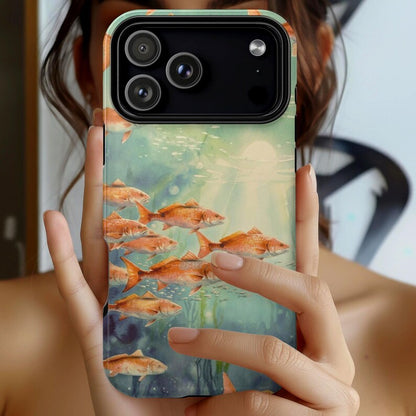 Redfish Phone Case, Tough Case iPhone 17 16 Pro Max, Fishing Phone Cover, Coastal Redfish Artwork, Fisherman Gift, Lucky Levi