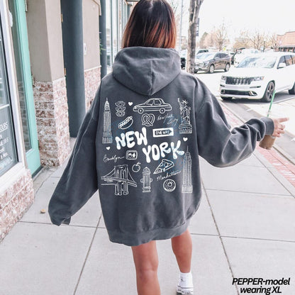 Comfort Colors® New York Hoodie, NYC Hoodie, New York City Sweatshirt, Travel Shirt, Vacation Shirt for Women, Aesthetic Oversized Hoodie