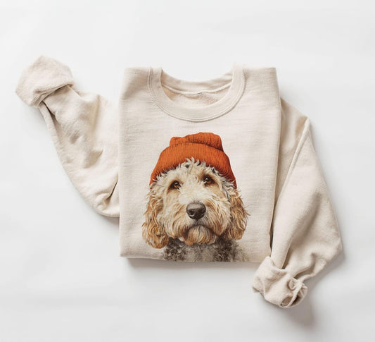 Retro Cockapoo Wearing Beanie Vintage Dog Unisex Sweatshirt