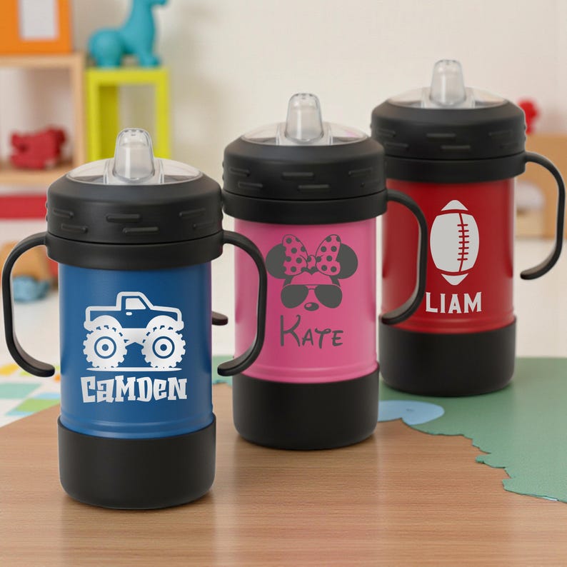 Personalized Toddler Water Bottle, Custom Engraved Sippy Cup, Personalised Tumbler Gift for Kids Baby