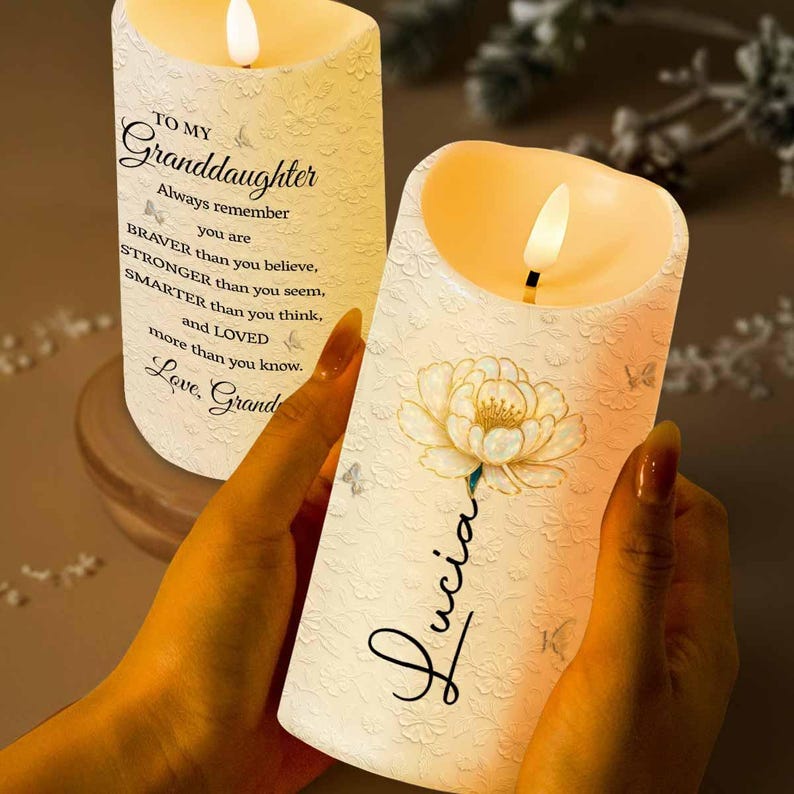 Personalized Always Remember You Are Braver Than You Believe LED Candle,Gift Granddaughters,Granddaughter Candle,Birthday Gift Granddaughter