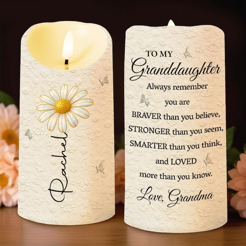 Personalized Always Remember You Are Braver Than You Believe LED Candle,Gift Granddaughters,Granddaughter Candle,Birthday Gift Granddaughter