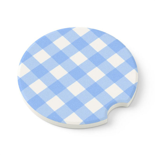 Universal Fit Blue Gingham Car Coasters, 1 or 2 Count Car Accessories