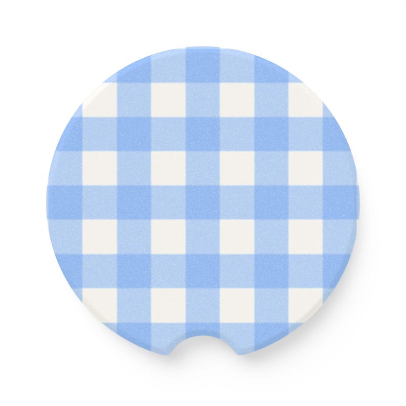 Universal Fit Blue Gingham Car Coasters, 1 or 2 Count Car Accessories