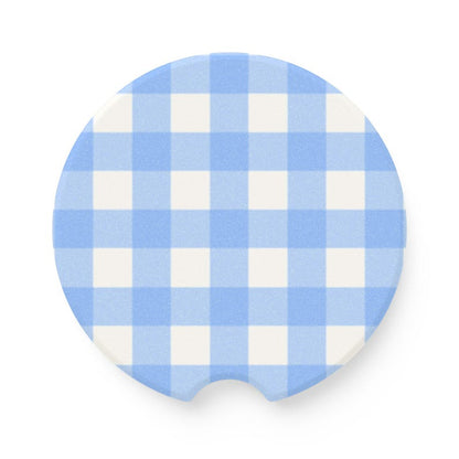 Universal Fit Blue Gingham Car Coasters, 1 or 2 Count Car Accessories