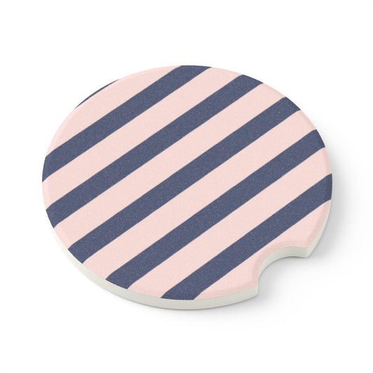 Universal Fit Navy Blue & Pink Striped Car Coasters, 1 or 2 Count Auto Accessories
