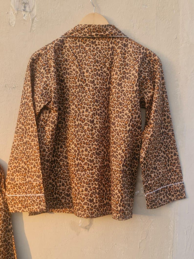 Leopard Print Cotton Pajama Set for Women, Button Down PJ Set, Soft Nightwear Loungewear, Animal Print Sleepwear Gift