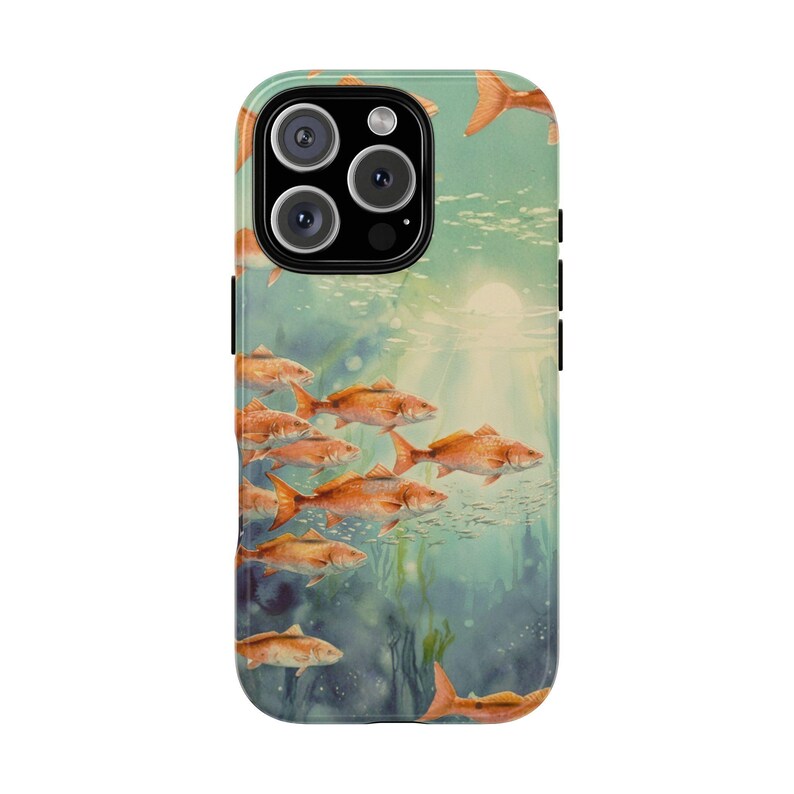 Redfish Phone Case, Tough Case iPhone 17 16 Pro Max, Fishing Phone Cover, Coastal Redfish Artwork, Fisherman Gift, Lucky Levi
