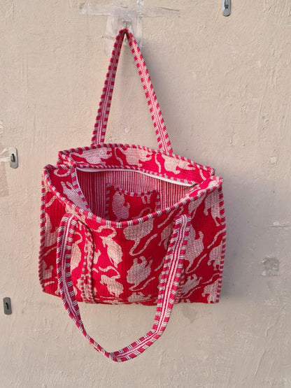 Handmade Quilted Cotton Tote Bag Tiger Print | Boho Shoulder Bag Reusable Market Tote | Eco Friendly Gift for Women