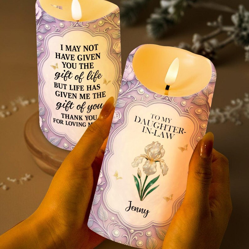 Custom To My Daughter-in-law Led Candle, Gift From Mother, Gift For Her, Daughter In Law Gift, Daughter In Law Wedding Gift, Led Candle