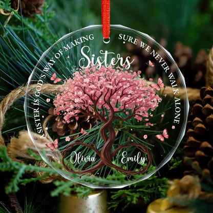 Personalized Sisters Glass Ornament, God’s Way Friendship Gift, Sister Ornament Gift with Custom Names, Tree of Life Ornament Decor