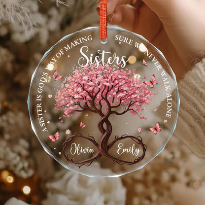 Personalized Sisters Glass Ornament, God’s Way Friendship Gift, Sister Ornament Gift with Custom Names, Tree of Life Ornament Decor