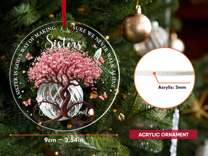 Personalized Sisters Glass Ornament, God’s Way Friendship Gift, Sister Ornament Gift with Custom Names, Tree of Life Ornament Decor