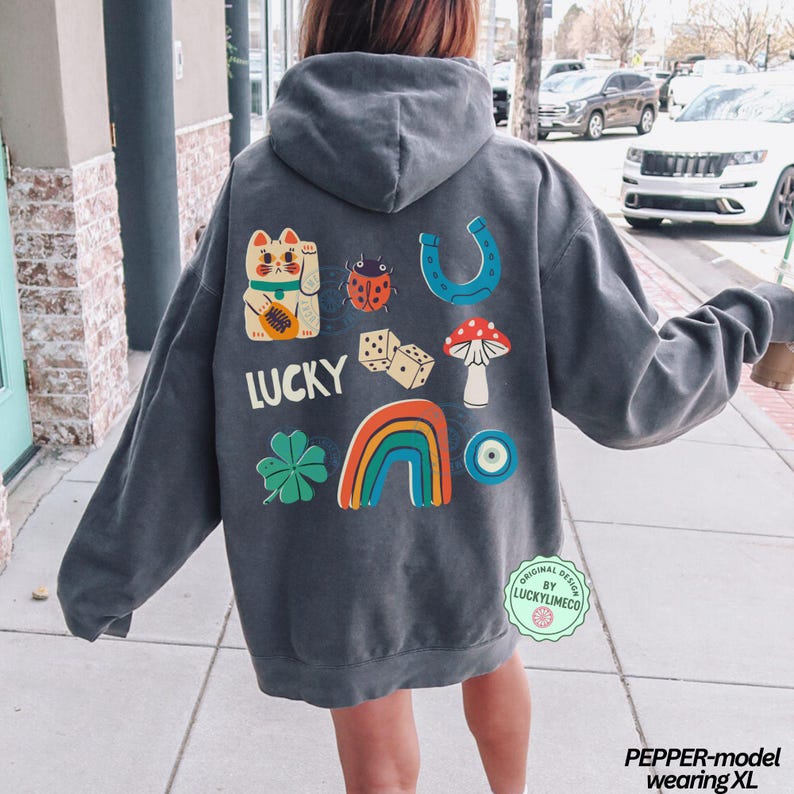 Comfort Colors® Lucky Hoodie, Luck Sweatshirt, Back Design Hoodie, Lucky Girl Hoodie, Aesthetic Shirt, Lucky Things Hoodie, St Patricks Day