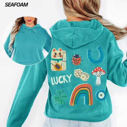 Comfort Colors® Lucky Hoodie, Luck Sweatshirt, Back Design Hoodie, Lucky Girl Hoodie, Aesthetic Shirt, Lucky Things Hoodie, St Patricks Day