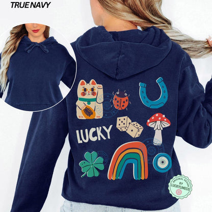 Comfort Colors® Lucky Hoodie, Luck Sweatshirt, Back Design Hoodie, Lucky Girl Hoodie, Aesthetic Shirt, Lucky Things Hoodie, St Patricks Day
