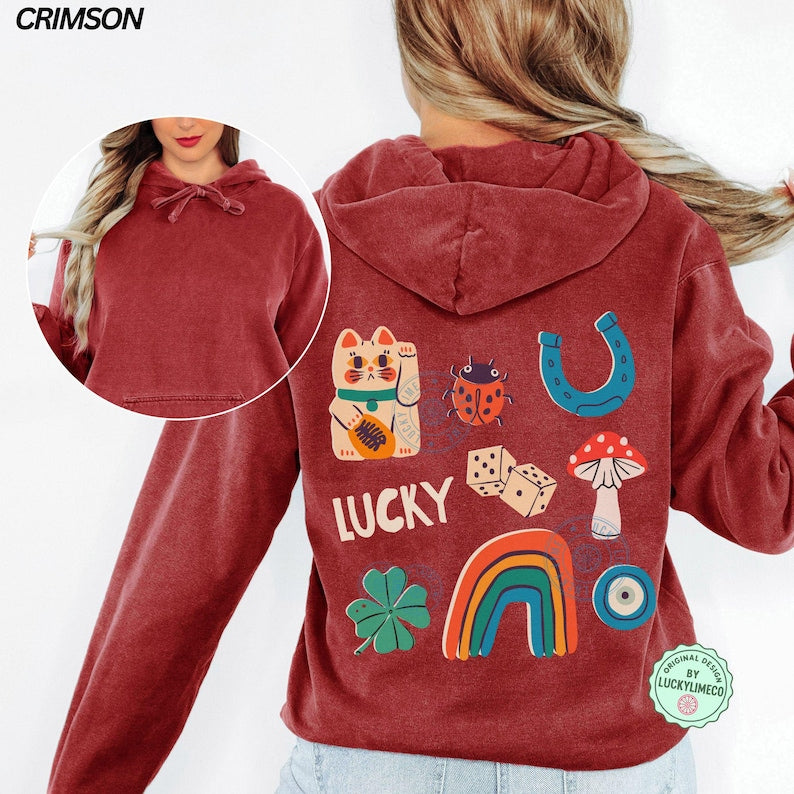 Comfort Colors® Lucky Hoodie, Luck Sweatshirt, Back Design Hoodie, Lucky Girl Hoodie, Aesthetic Shirt, Lucky Things Hoodie, St Patricks Day