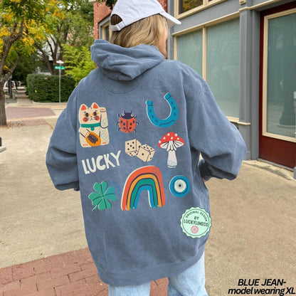 Comfort Colors® Lucky Hoodie, Luck Sweatshirt, Back Design Hoodie, Lucky Girl Hoodie, Aesthetic Shirt, Lucky Things Hoodie, St Patricks Day