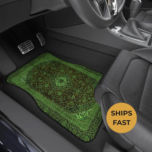 Green Oriental Rug Car Floor Mats, Personalized Interior Decor, Custom Design, Set of 4