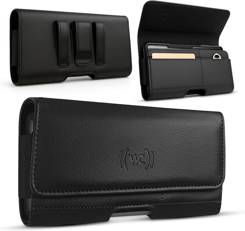 Cell Phone Holster, Genuine Leather Horizontal Belt Case, Belt Clip Phone Pouch, Leather Waist Holster for iPhone & Samsung, Gift for Men