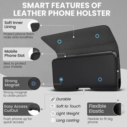 Cell Phone Holster, Genuine Leather Horizontal Belt Case, Belt Clip Phone Pouch, Leather Waist Holster for iPhone & Samsung, Gift for Men